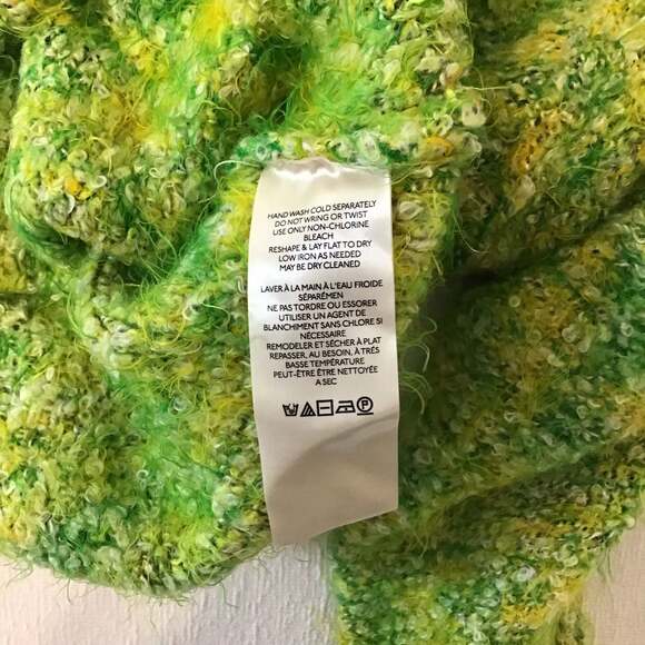 Free People Stardust Sweater green yellow fuzzy combo women Small Y2K Retro NWOT - Picture 4 of 11